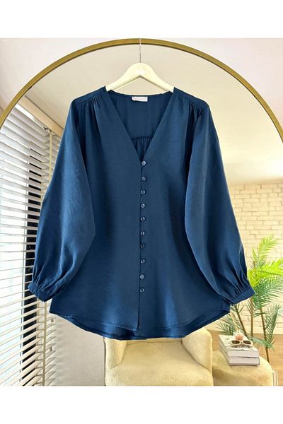 ensade Modal Fabric V-Neck Buttoned Hijab Women's Shirt