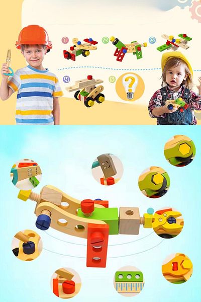 Hyd Wooden Plug Screw Car Making Different Vehicle Models Set 31 Pieces Educational Toy Building Blocks
