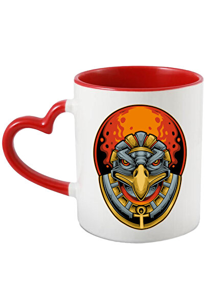 StoryGift Romania Cana Cu Cap De Cultur, Flacari, Soare, Ankh, Bandana, Multicolor 330 ml, Ceramic, Cu Maner Inim