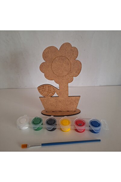 Ebrulisler Vazoda Papatya Çocuk Ahşap Boyama Aktivite Etkinlik Sanat Hobi Seti