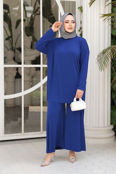 N.S NEVA STYLE Sax Blue Hijab Double Set 12941Sx