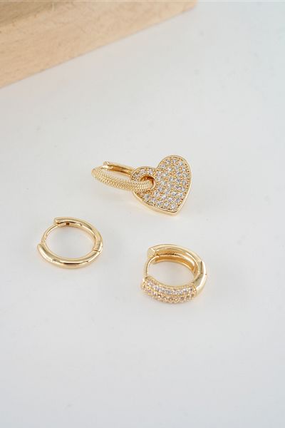 ARTEMİSİA Women's Vip Series Antiallergenic Zircon Stone Mixed Figure 3-Piece Earring Set