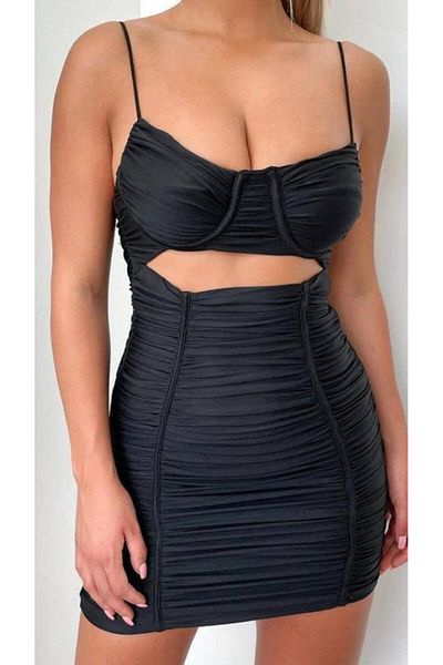 Meloria Boutique VIBE UNICO Femei Curea de umăr Burtă și spate decoltat Gipe și detaliu cu șnur Mini rochie de oportunitate