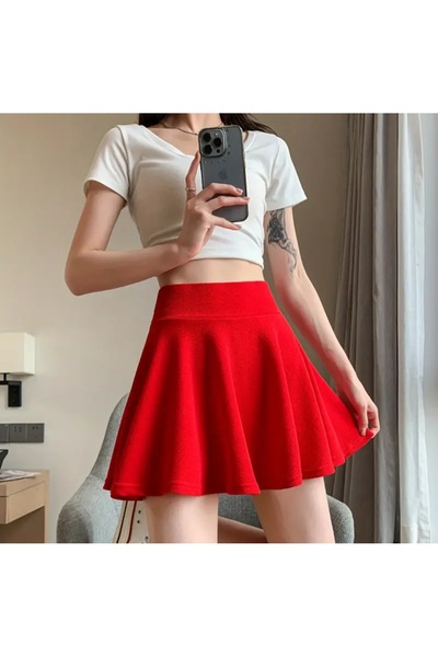 MAROVOAY Fusta mini evazată din lycra cu talie înaltă