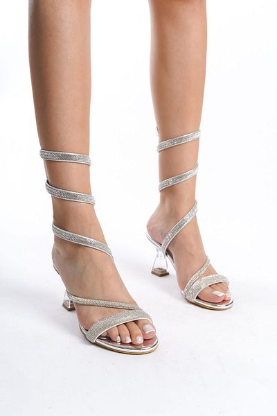 simplicity Silver Ankle Wrap Heeled Shoes