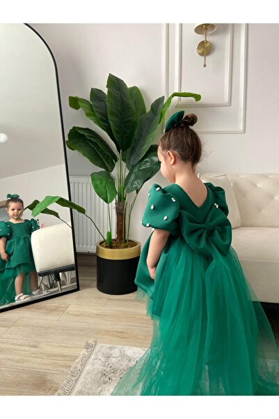 Tinypeople Σμαραγδένιο πράσινο κοριτσίστικο βραδινό φόρεμα με ουρά φόρεμα για κορίτσια παιδικό πάρτι