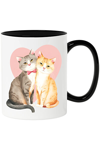 StoryGift Romania Cana cu 2 pisici apropiate cu inima pe fundal, ilustratie, ...
