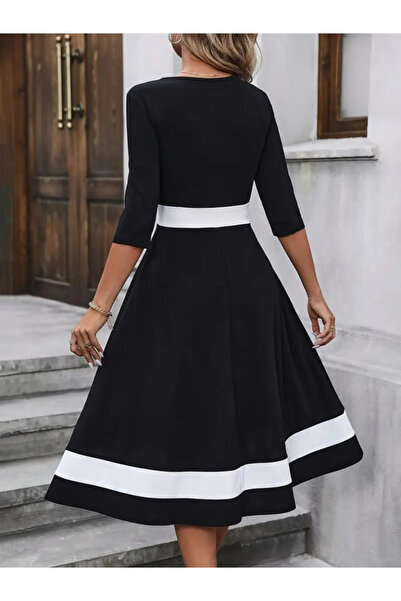 AhEs Shopping MODAVERA Γυναικείο φόρεμα με τρία μανίκια ανοιχτόχρωμο κρεπ μίντι