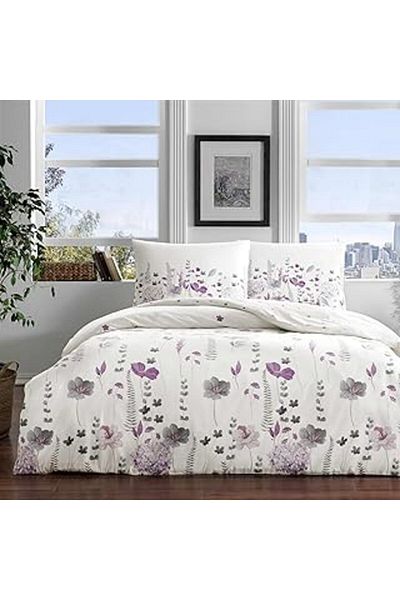 Mu Art Ahşap Crown Jenny Ranforce Floral Patterned 100% Cotton Duvet Cover Set, Purple, Double (Duvet Cover: 200X220 cm