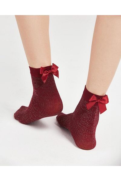 Bolero Ribbon Glitter Socket Women's Socks Claret Red