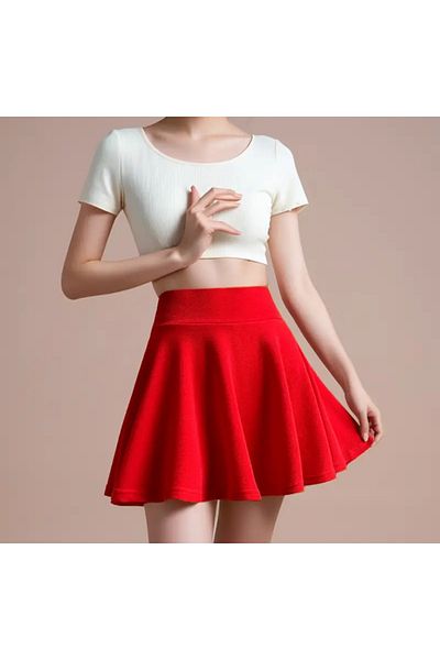 MAROVOAY High Waist Lycra Mini Flared Skirt