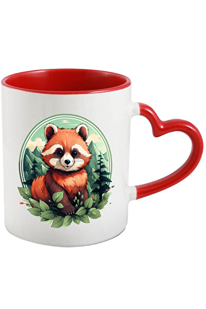 StoryGift Romania Cana Cu Panda Rosu, Munti, Frunze, Padure, Cer, Nori, Multi...