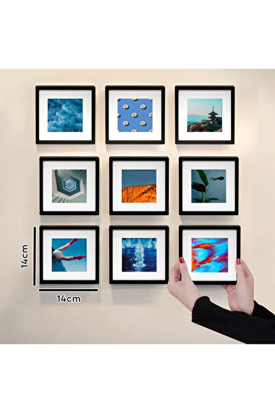 LİFE GLOBAL Yapışkanlı Sök-Tak Paspartulu Siyah14x14cm POLA Kare Fotoğraf Çerçevesi - 9'lu Paket