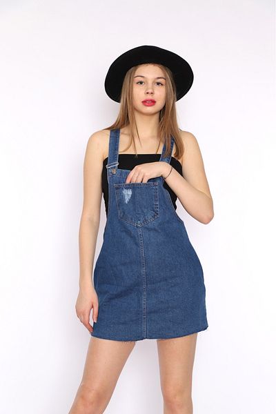 SOPHİA STAR Women's Strappy Denim Salopet Skirt