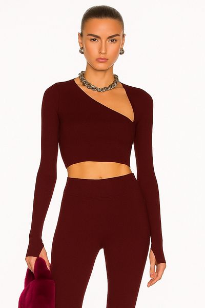 heyy collection Women's Black Long Sleeve Silk Jersey Crop Top