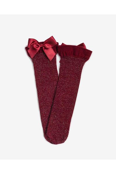 Bolero Ribbon Glitter Socket Women's Socks Claret Red