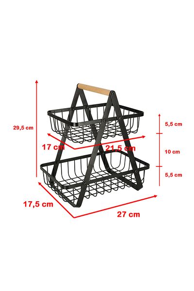 OEM Two-tier fruit basket, foldable, wood + metal, black color