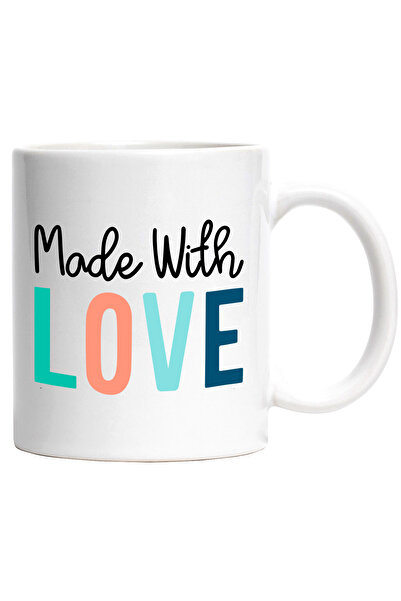 StoryGift Romania Cana Cu Text Facut cu Dragoste,Iubire, Dragobete, Familie, Ceramica, 330ml, cu M, Cu Maner Alb