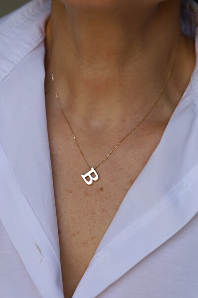 Yenigün Kuyumculuk 14 Ayar Altın B Harfli Kolye 1 Cm Genişlik