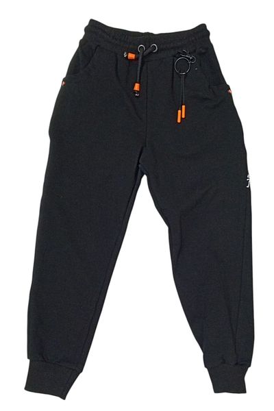 İrem Çocuk Giyim Boy's Black Sweatpants with Orange Phosphor Stripe on the Back