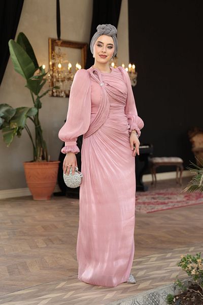 N.S NEVA STYLE Draped Powder Hijab Evening Dress 51512Pd