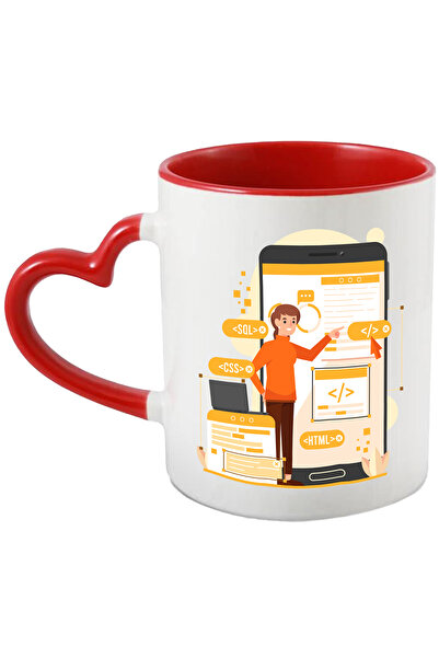 StoryGift Romania Cana Cu Telefon, Laptop, Web, Programare, Multicolor 330 ml, Ceramica cu Maner I, Cu Maner Inim