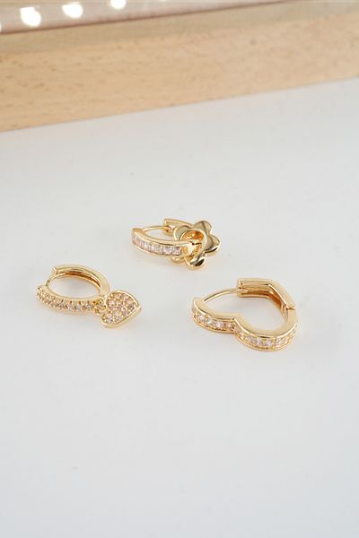 ARTEMİSİA Women's Vip Series Antiallergenic Zircon Stone Mixed Figure 3-Piece Earring Set