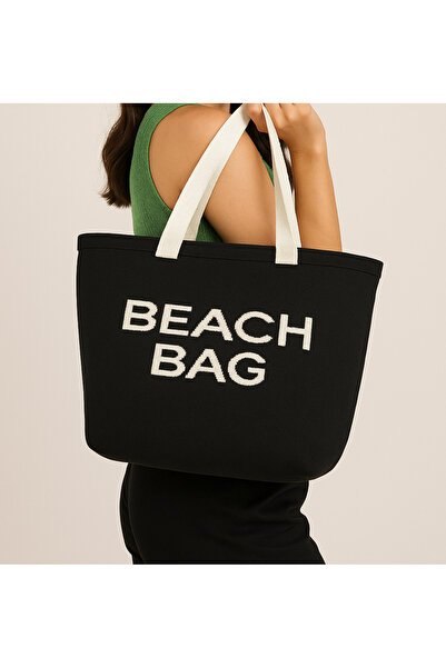 Sebir Moda Τσάντα παραλίας Πλεκτή τσάντα παραλίας με γράμματα