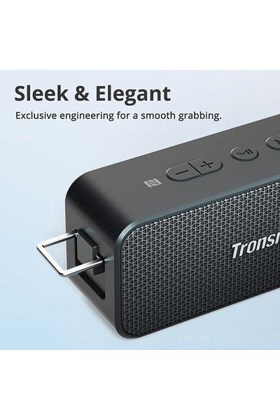 Tronsmart ترونسمارت T2 بلس، مكبر صوت محمول مقاوم للماء بتقنية البلوتوث، يدوم 24 ساعة، مقاوم للماء بتصنيف IPX7، مزود بميكروفون مدمج - أسود