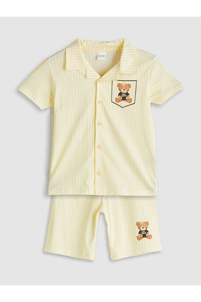 LC Waikiki Standard Pattern 100% Cotton Combed Fabric Resort Collar Baby Boy Shirt and Shorts 2 Pack
