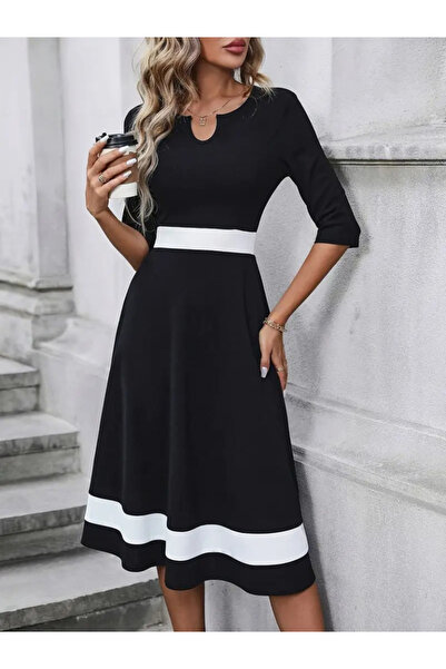 AhEs Shopping MODAVERA Γυναικείο φόρεμα με τρία μανίκια ανοιχτόχρωμο κρεπ μίντι