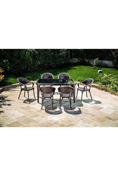 Bintaş Mobilya Venge Dış Bahçe Masa Sandalye Takımı 6 Kişilik 150x90.cm