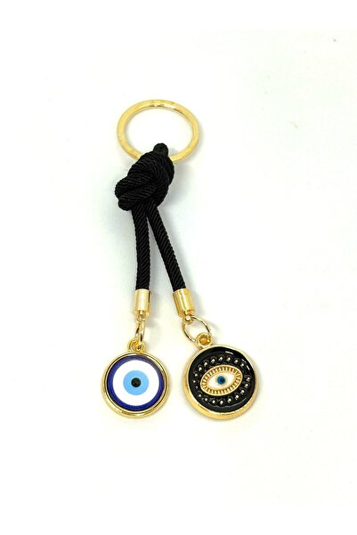 Azrua Μπρελόκ με μεταλλικό μάτι από μαύρη πέτρα, μπρελόκ με μεταλλικές χάντρε...