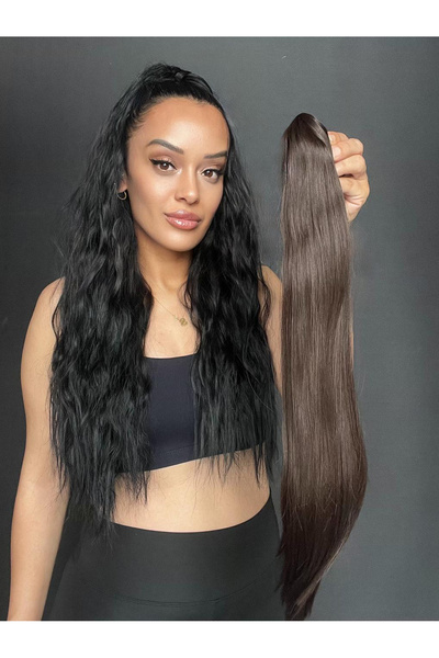 Suzan Peruk Mini Mandallı Postiş Uzun düz at kuyruğu Sıcak kahve