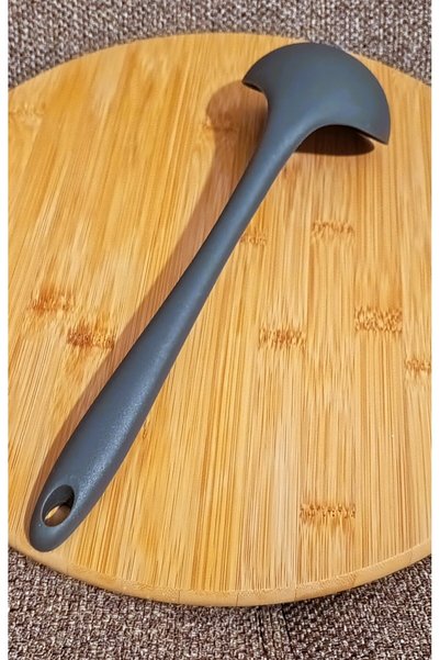 BRE HOME 29cm Hard Tip Gray Silicone Ladle, Soup Food Ladle, Fireproof Non-Stick Non-Marking