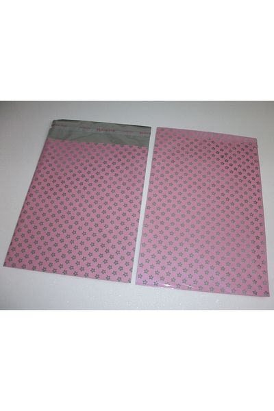 morlalem m 100 Pieces Flower Printed Pink Metalized 21cm Banded Gift Bag, Jewelry Engagement Mevlüt Henna Package