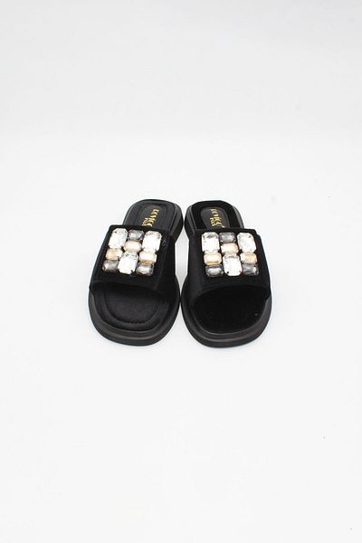ENDİCAN 097 03 Women's Stone Slippers Black Velvet