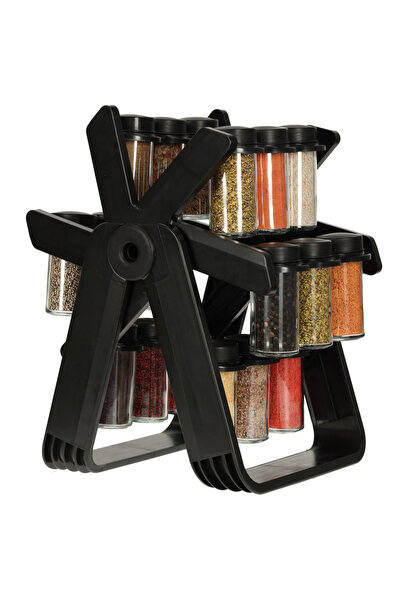 OEM Organizator de condimente cu 18 containere cu suport rotativ pentru bucatarie, culoare neagra