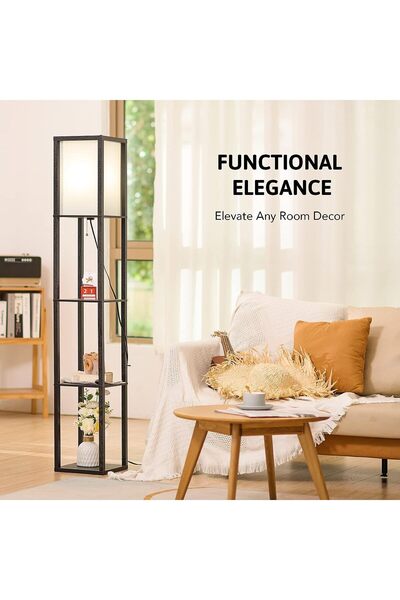 1st Floor Lamp with 3 Storage Shelves and Fabric Shade for Living Room and Bedroom