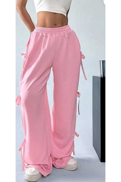 DENİKK Yudoowear, Y2K Ribbon Detail Knitted Pink Sweatpants