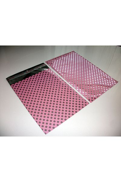 morlalem m 100 Pieces Flower Printed Pink Metalized 21cm Banded Gift Bag, Jewelry Engagement Mevlüt Henna Package