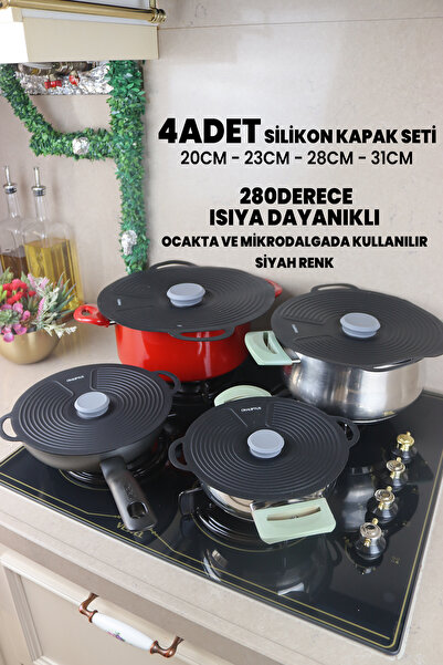 4 X Silicone Cookware Pan Lid Set - Strong Vacuum - Fast Cooking - Hob, Microwave Fridge