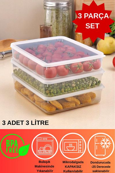DOVİHOME 3 Pieces Vacuum Sealed Storage Container Set 3000ml |   Transparent |   Refrigerator Organizer