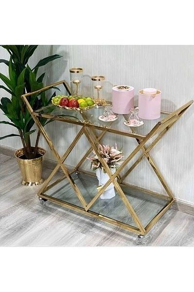 private house Gold steel glass tea trolley