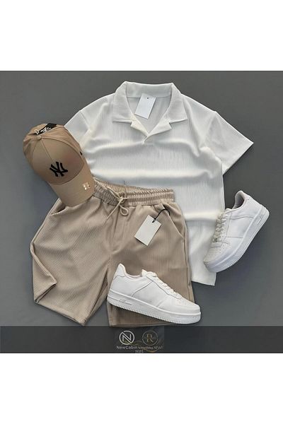 NewCabin Σετ μπλουζάκι και σορτς Unisex με ριμπ οθωμανικό ύφασμα Premium Polo Neck