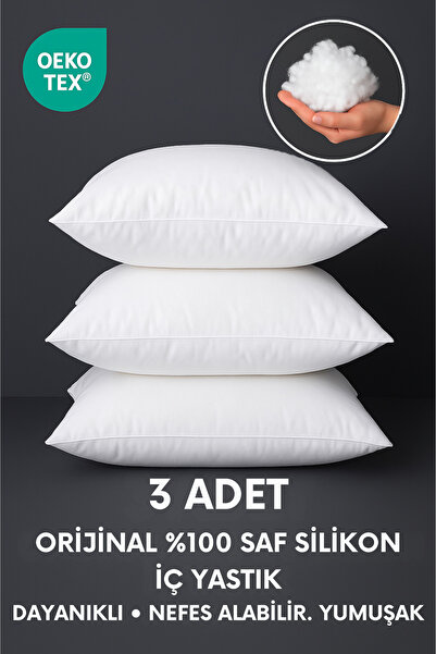 Yamesa 3 Adet Orijinal %100 Saf Silikon İç Yastık Dolu Kırlent, Dayanıklı , N...