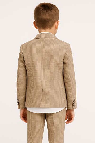 SIRRI Erkek Çocuk İçin Kruvaze Çizgili Takım Elbise – 4 Parça