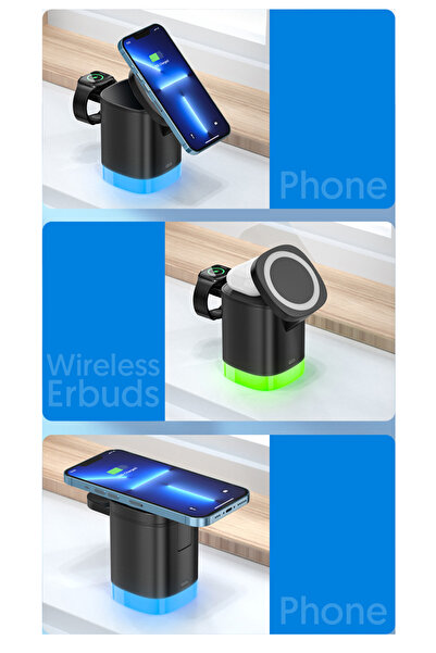 EN SİGA 3in1 Macsafe manyetik kablosuz hızlı şarj standı istasyonu iPhone 14 13 12 Pro Max AirPods Apple