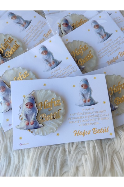 Sevdalı işler Hafızlık hediyesi figürlü epoksi magnet 10 adet kartlı ve jelat...