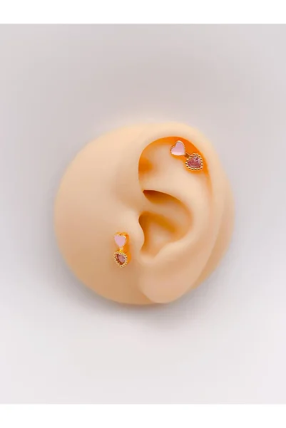 Trinos Surgical Steel Piercing Pink Enamel Heart Arrow Tragus Helix Piercing (1Pc)